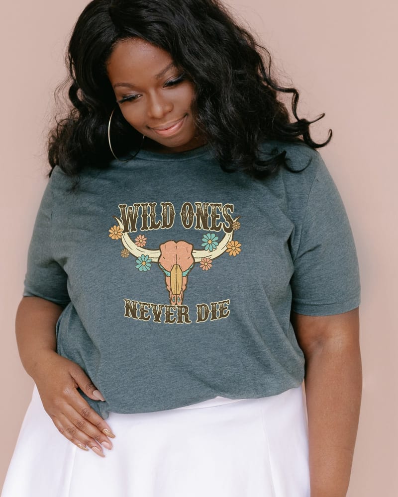 Front of a model wearing a size Large Wild Ones Never Die in Forest by Simply Sage Market. | dia_product_style_image_id:281338